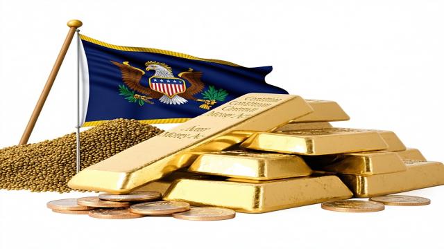 Missouri flag with gold bars and coins